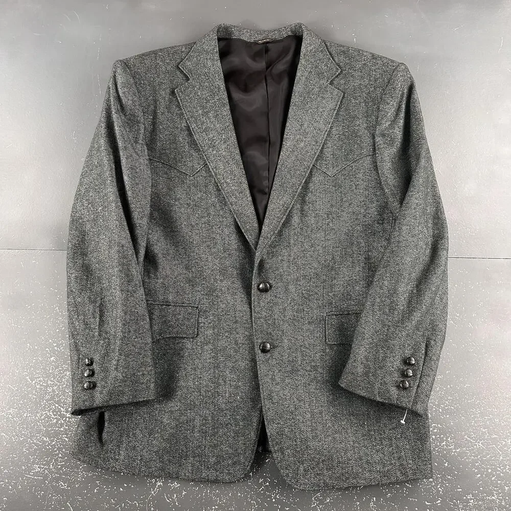 VTG Pagano West Western Blazer Mens 50L Black Wool Chambray Denim USA NWT - Picture 4 of 9